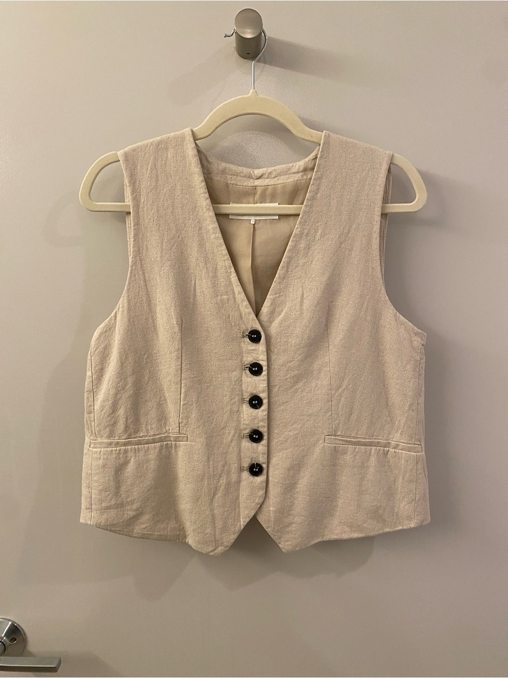Zara Cream Button-Front Linen Blend Vest